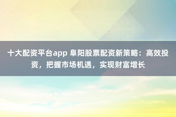 十大配资平台app 阜阳股票配资新策略：高效投资，把握市场机遇，实现财富增长