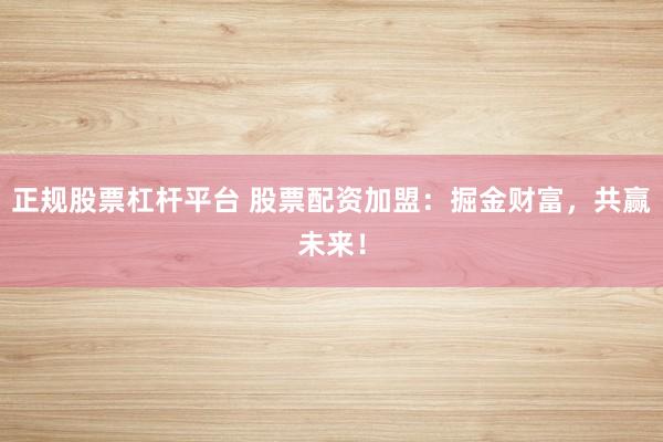 正规股票杠杆平台 股票配资加盟：掘金财富，共赢未来！