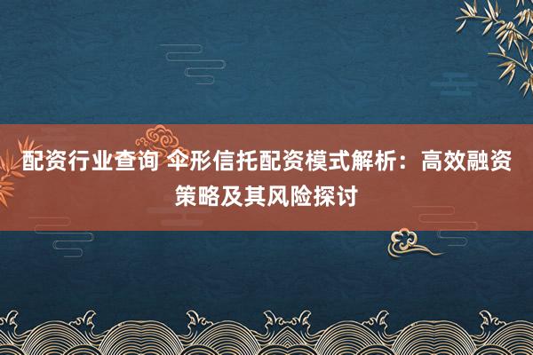 配资行业查询 伞形信托配资模式解析：高效融资策略及其风险探讨