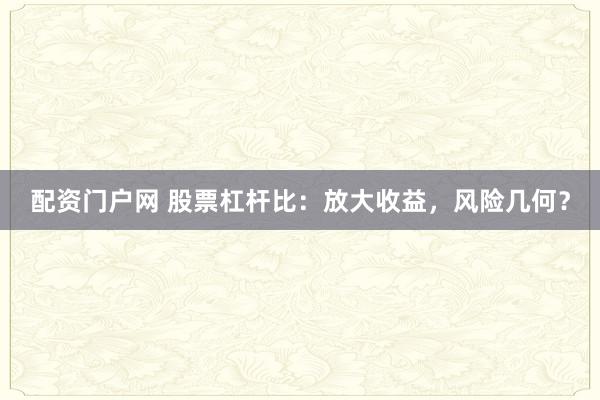 配资门户网 股票杠杆比：放大收益，风险几何？