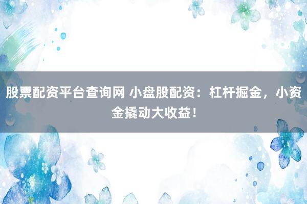 股票配资平台查询网 小盘股配资：杠杆掘金，小资金撬动大收益！