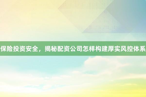保险投资安全，揭秘配资公司怎样构建厚实风控体系