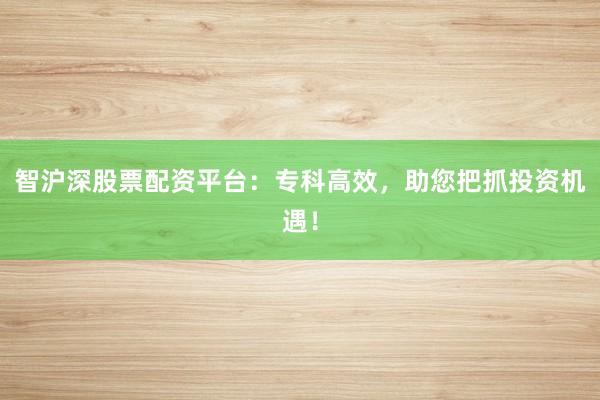智沪深股票配资平台：专科高效，助您把抓投资机遇！