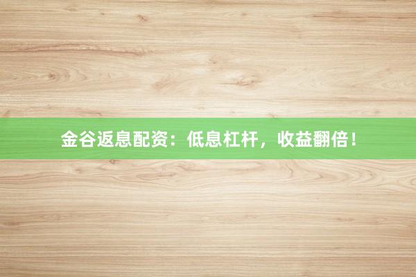金谷返息配资：低息杠杆，收益翻倍！