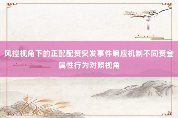 风控视角下的正配配资突发事件响应机制不同资金属性行为对照视角
