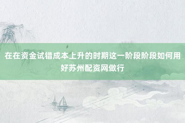 在在资金试错成本上升的时期这一阶段阶段如何用好苏州配资网做行